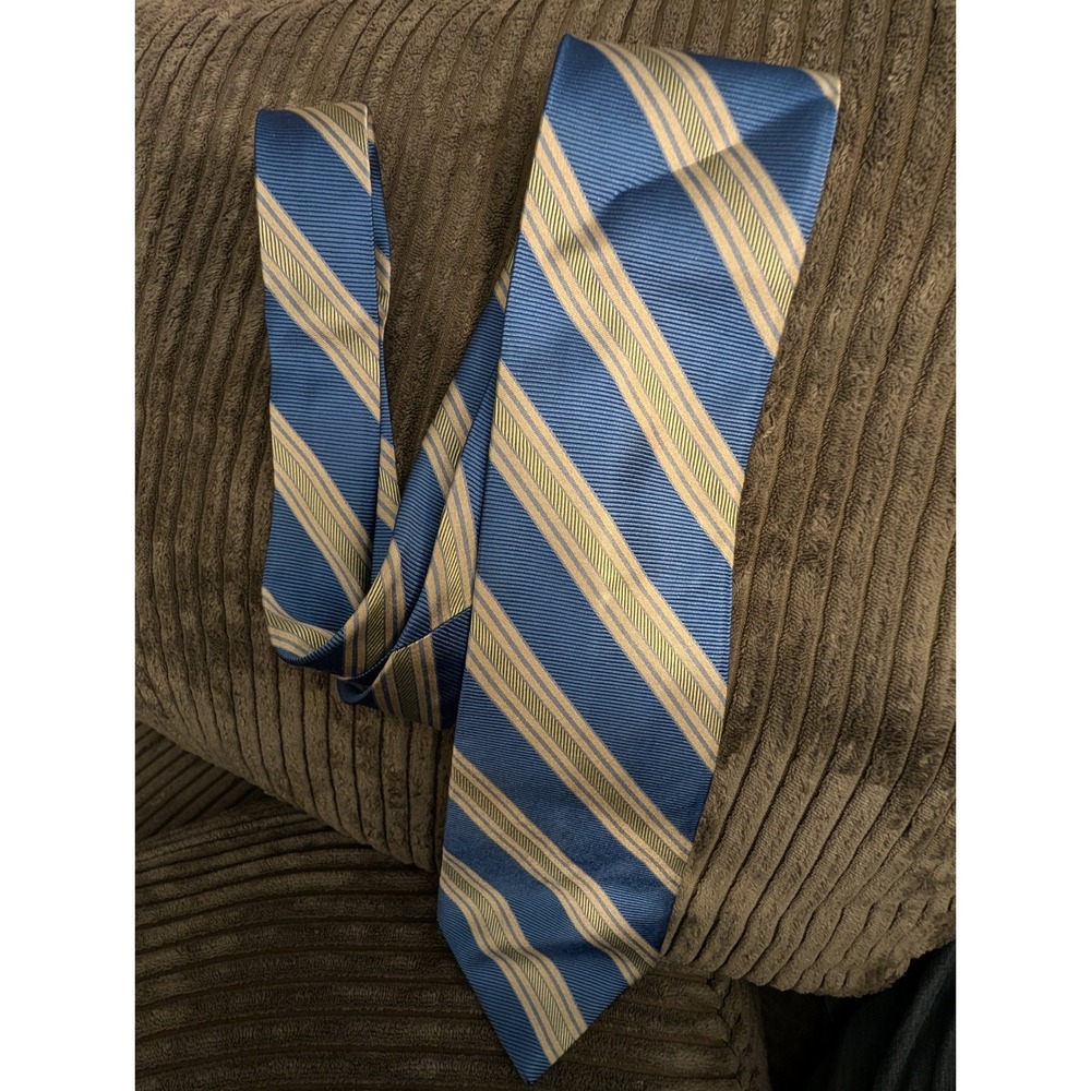 Brooks Brothers 346 Mens Silk Necktie Light Blue Yellow Diagonal Stripe USA Made